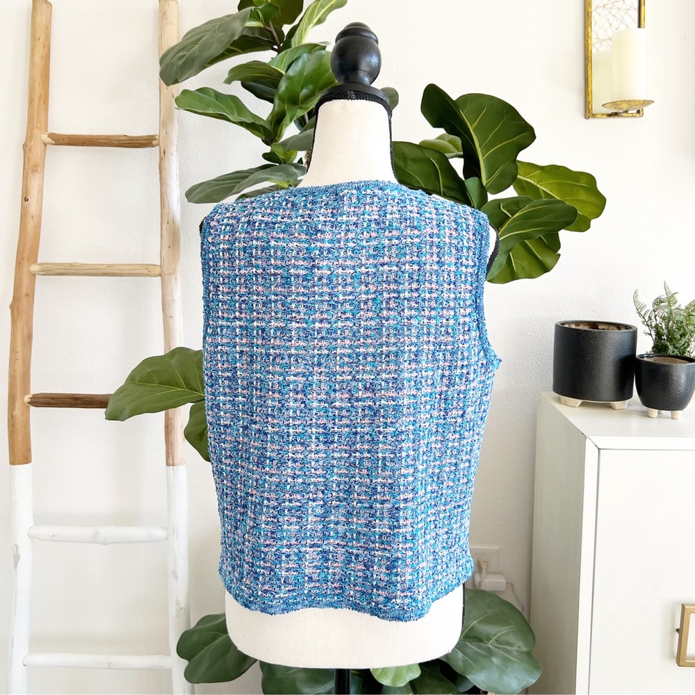 Zara Blue & Pink Sleeveless Embellished Tweed Top - Picture 5 of 10